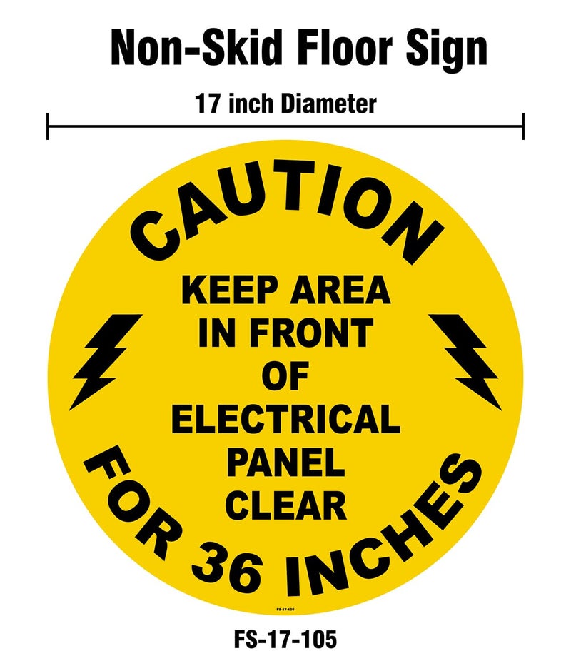 Stranco Inc Stranco Non-Slip Floor Sign “CAUTION-KEEP AREA IN FRONT OF ELECTRICAL PANEL CLEAR FOR 36 INCHES” | 17” Black on Yellow | Permanent Acrylic Adhesive, Pebble-Textured Laminate, Durable 20 mil Construction, Slip-Resistant Safety Label - Image 2